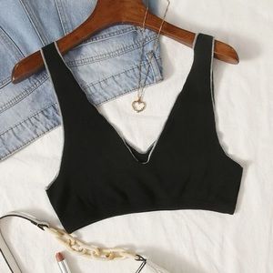 V-Neck Black Cropped Bra Top
